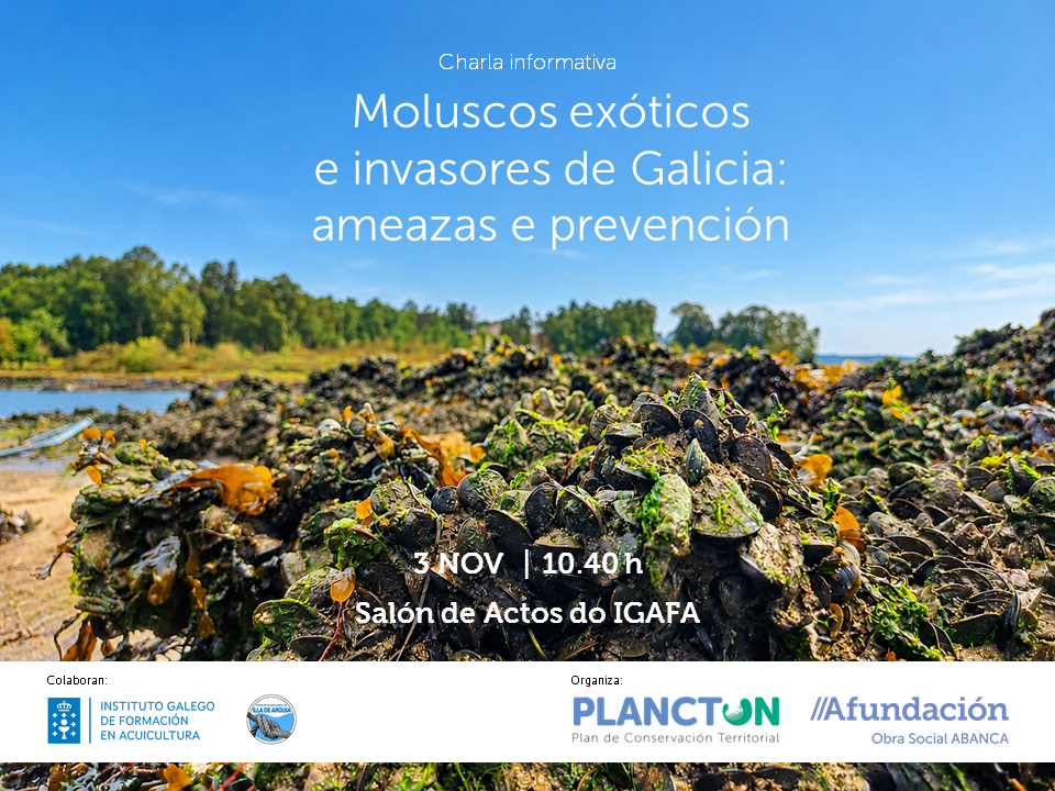 PLANCTON 2026: charla de Juan E. Trigo e Cesar Lodeiros sobre moluscos invasores de Galicia no IGAFA